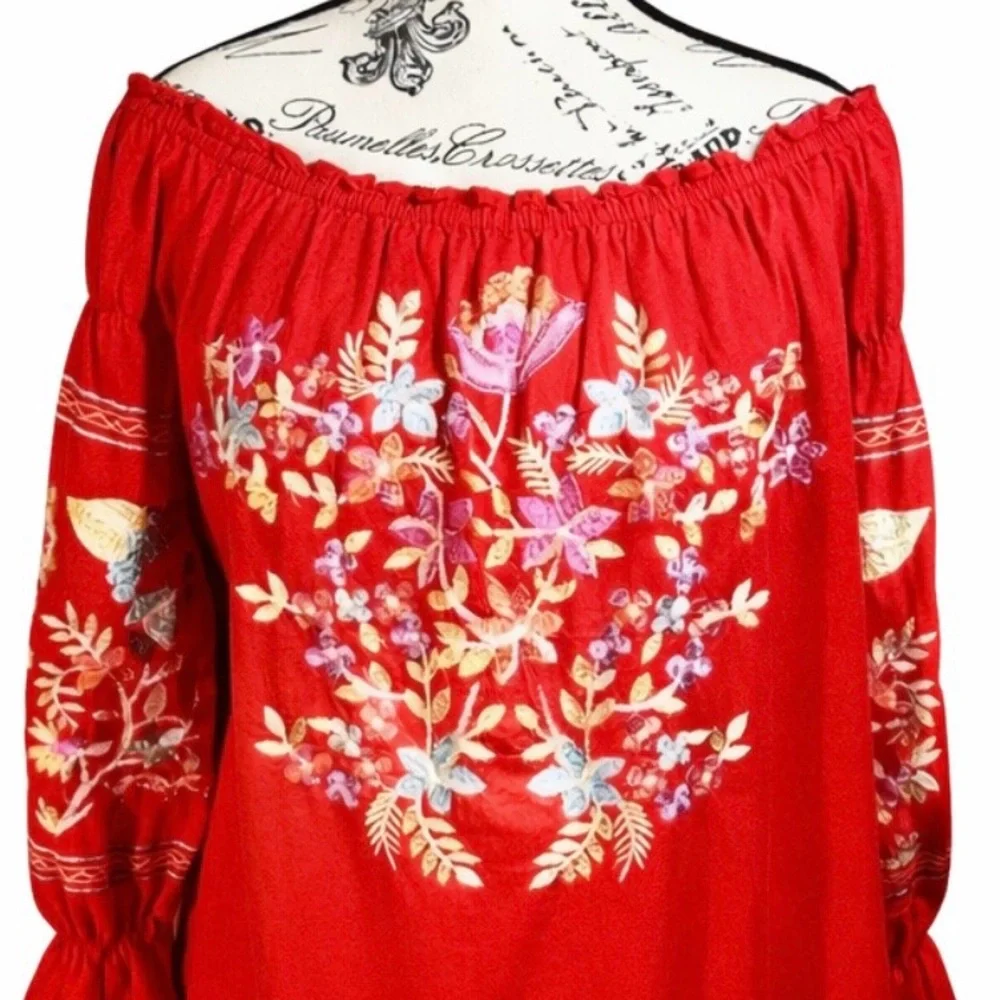 Free People Fleur Du Jour Enchanted Garden Off Shoulder Embroidered Dress XS💛